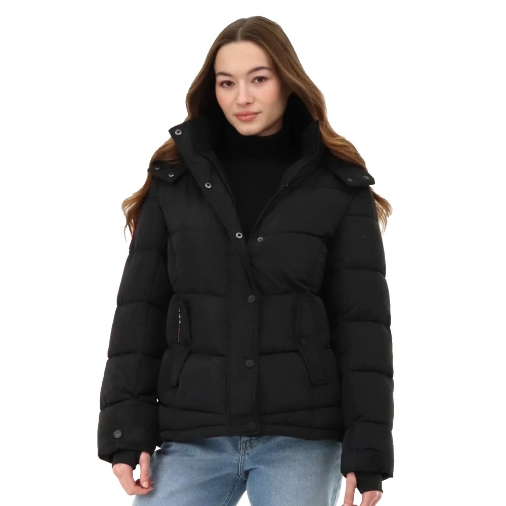 Canada Weather Gear Hooded Puffer Bomber Jacket‎ Women's M Black NWT